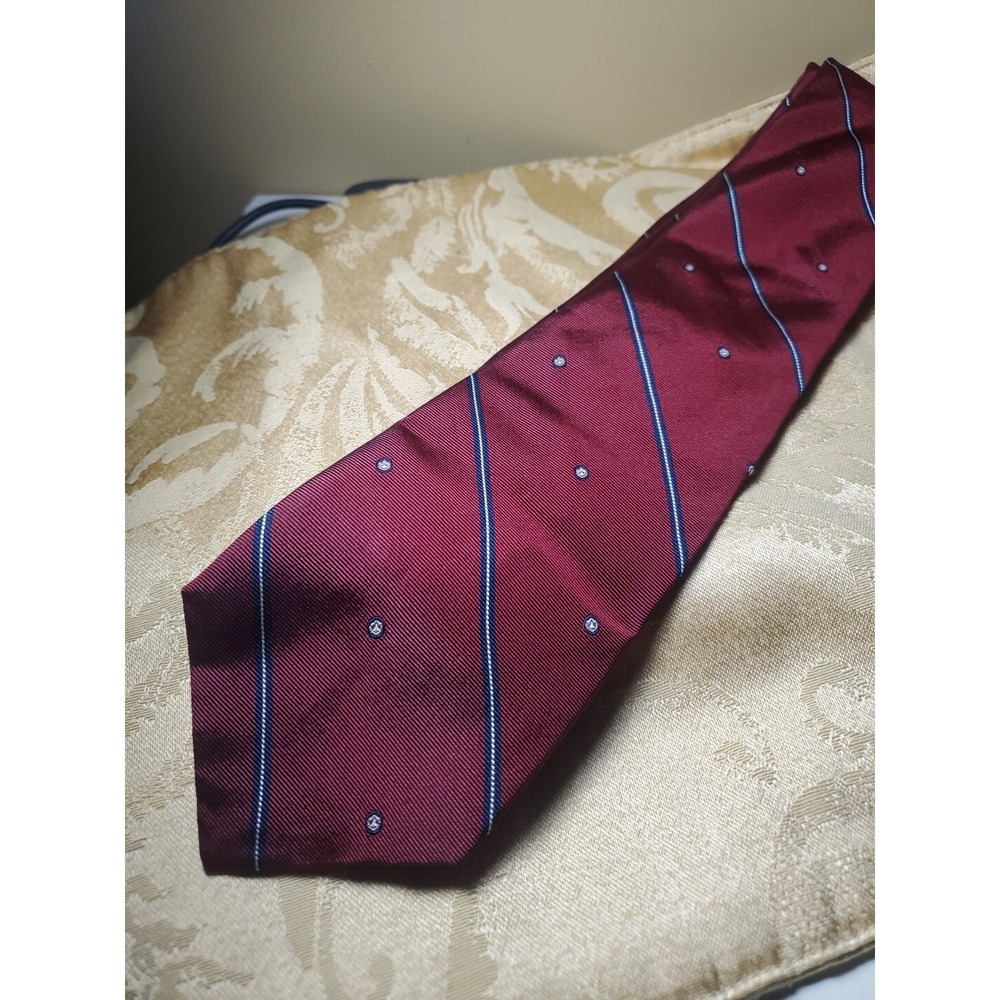 Christian Dior Mens 100% Silk Slim Necktie Red Black White Stripe Dots